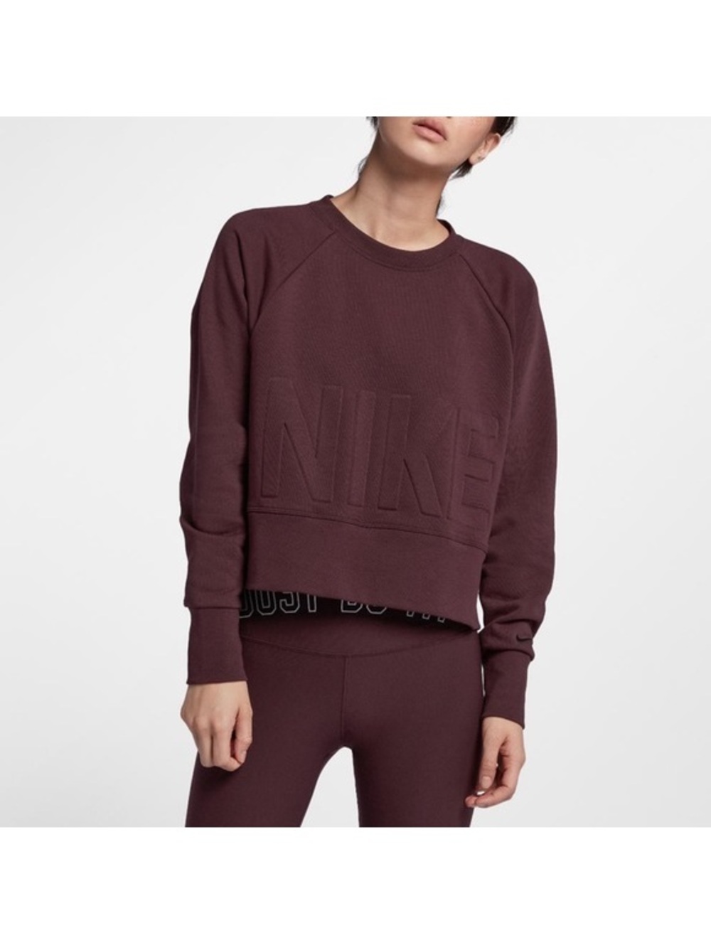 Nike Versa Cropped Crewneck Sweatshirt - Burgundy - Size Small - Embossed Logo